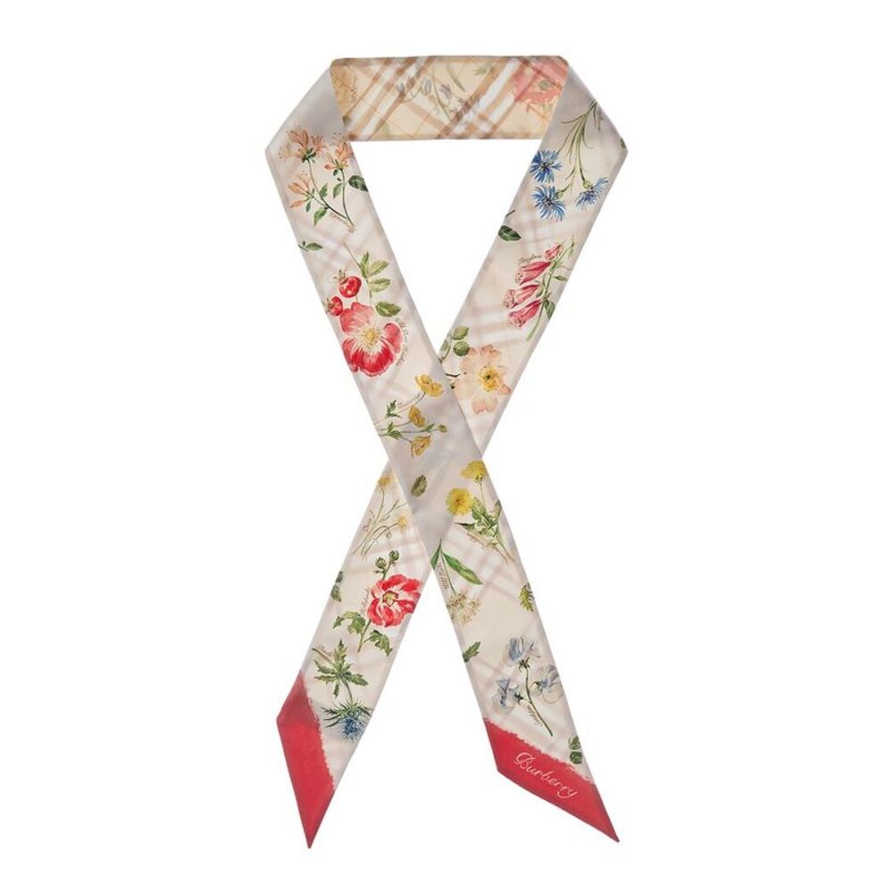 Burberry Skinny Blooms Silk Scarf, Beige